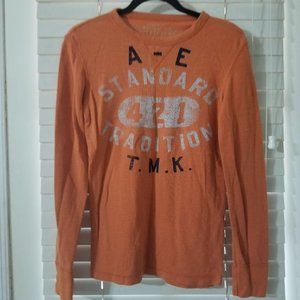 American Eagle XS Athletic Fit Orange Henley Long Sleeve Tee
